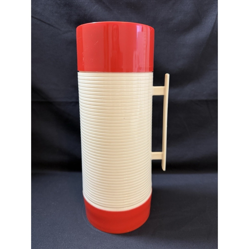 Vintage Aladdin Hy-Lo Wide-mouth Thermos Bottle WM1060P‎ Red/Tan 1 Qt USA Made